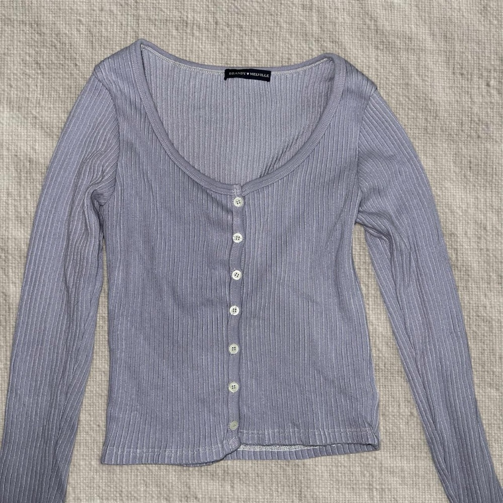 Brandy Melville Lavender Ribbed Button-Up Shirt